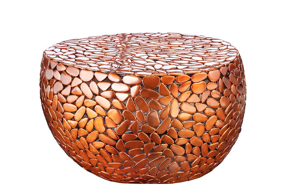 Runder Couchtisch STONE MOSAIC 75cm kupfer Metall Mosaik handmade