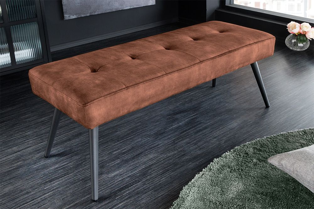 Design Sitzbank BOUTIQUE 100cm rostbraun Samt schwarze Metallbeine Polsterbank