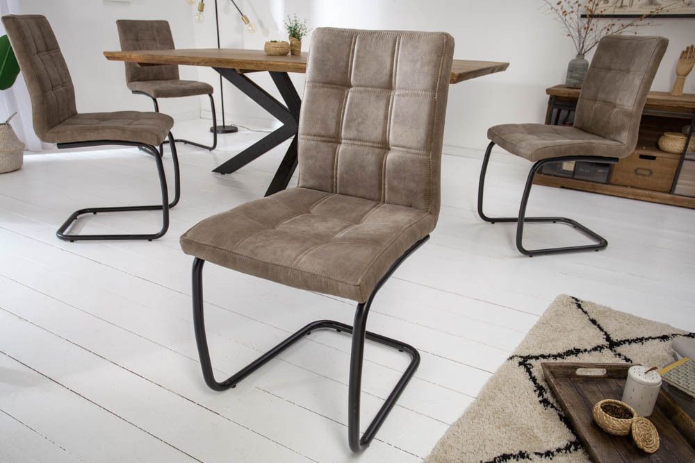 Industrial Freischwinger Stuhl MODENA vintage taupe mit Ziersteppung