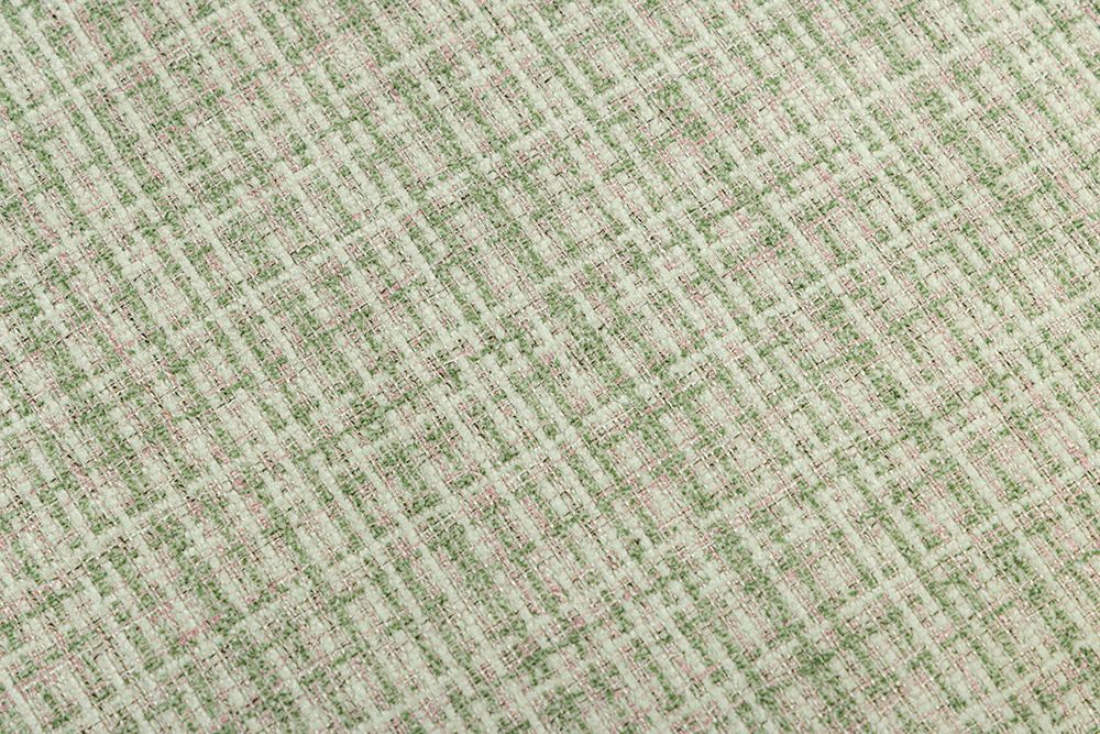 Design Stuhl LYON grün-rosa kariert Bouclé schwarze Metallbeine