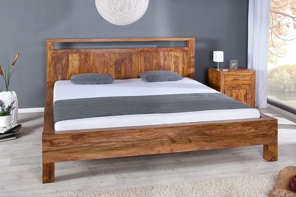 Massives Bett MAKASSAR 180x200cm braun Sheeshamholz stone finish