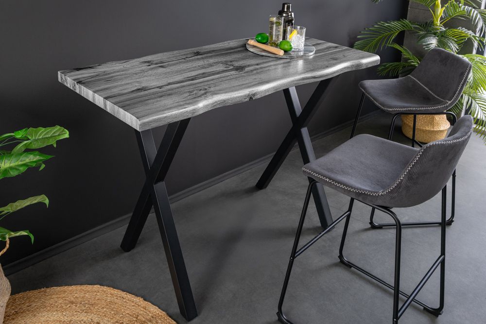 Industrial Bartisch WILD 120cm grau Wildeichen-Design schwarz Metall X-Gestell