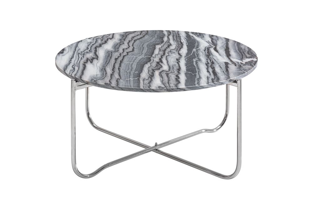 Runder Couchtisch NOBLE 65cm grau Marmor abnehmbare Tischplatte klappbar silber Metall