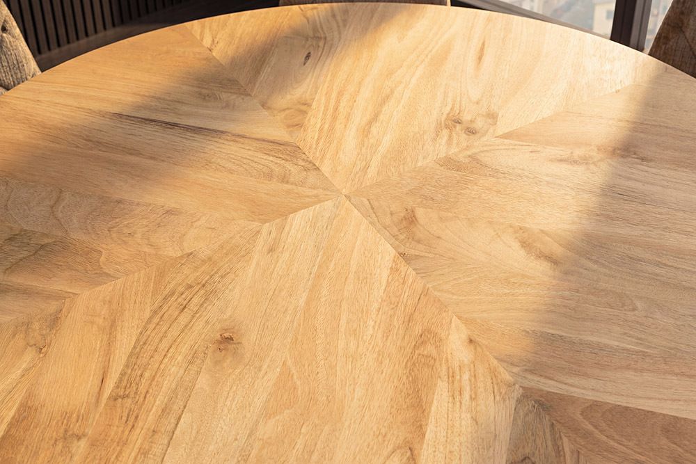 Runder Esstisch INFINITY HOME 120cm natur cream finish Mangoholz Parkett schwarz