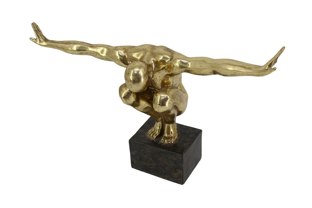 Deko-Figur HIGH DIVER 50cm gold schwarz handmade Athleten-Skulptur