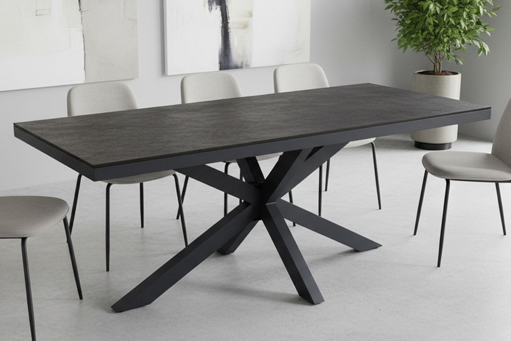 In- und Outdoor Esstisch GALAXIE 180cm anthrazit Keramik Aluminium Gartentisch