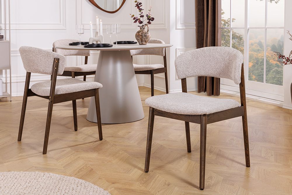 Design Stuhl VALHALLA WOOD braun Eiche smoke Walnuss Massivholz beige Strukturstoff