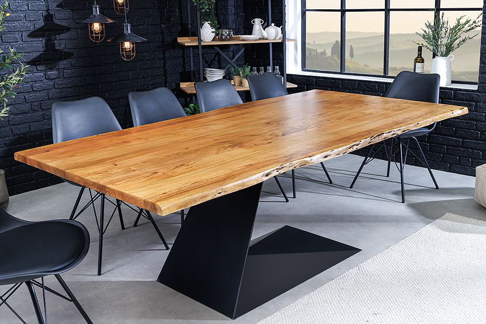 Massiver Esstisch MAMMUT BALANCE 200cm natur braun Akazie schwarz Baumkante