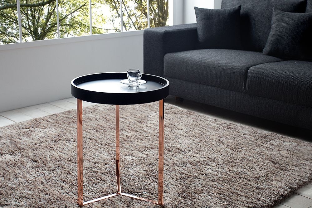 Extravaganter Beistelltisch MODULAR 40cm matt schwarz kupfer rund inkl. Tablett