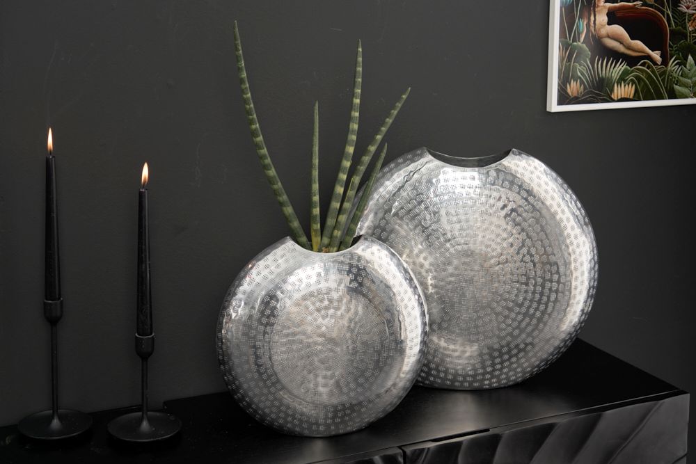 Elegantes Vasen 2er Set ORIENTAL 44cm silber im Grid Hammerschlag Design