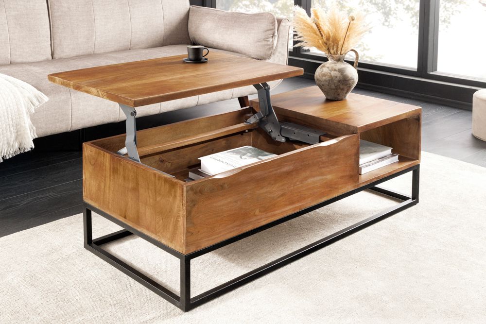 Höhenverstellbarer Couchtisch MAKASSAR FUNCTION 110cm braun Mangoholz honey finish