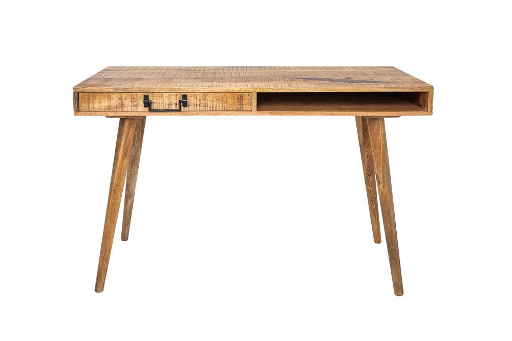 Massiver Schreibtisch RETRO 120cm Mangoholz Bürotisch mit Schublade