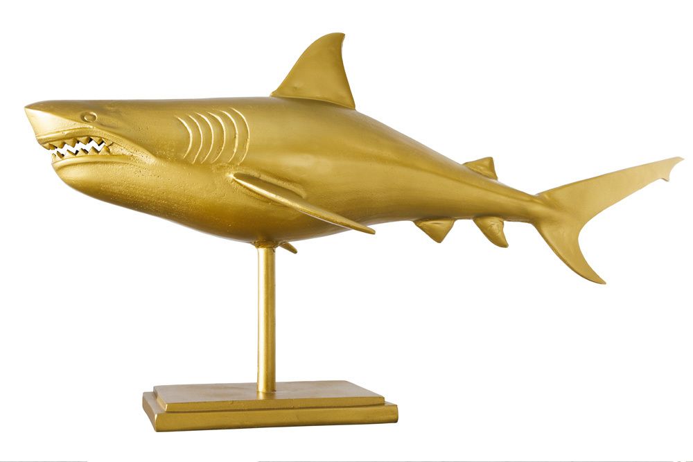 Maritime Skulptur HAI 103cm gold handmade Metall Design Haifisch