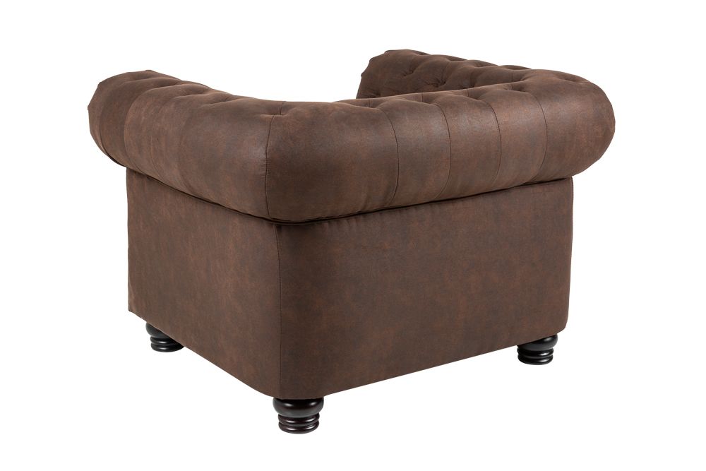 Chesterfield Sessel 110cm vintage braun mit Knopfheftung und Federkern