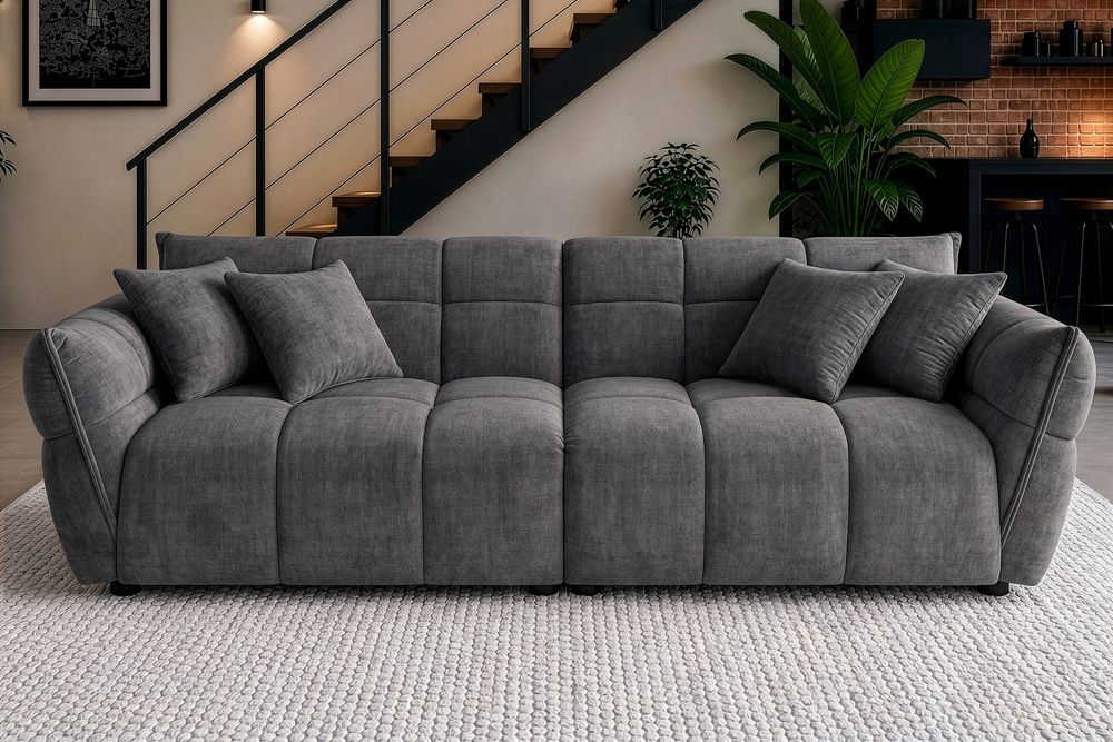 XXL Sofa CLOUD 260cm grau Vogue Samtstoff Bigsofa Federkern inkl. Kissen