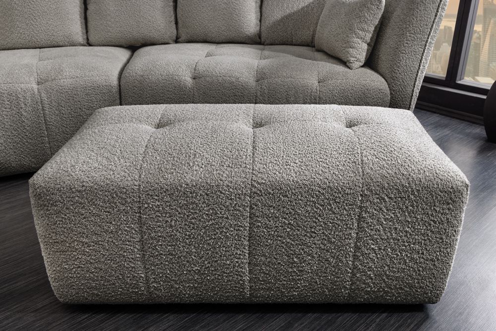 Moderner Hocker ROYAL 120cm grau Bouclé Federkern Sitzhocker Fußhocker