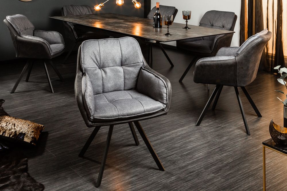 Drehbarer Design Stuhl MR. LOUNGER anthrazit grau Microfaser Flachgewebe mit Armlehne
