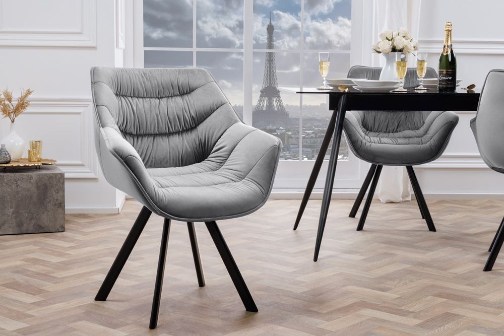 Design Stuhl THE DUTCH COMFORT grau Samt Retro Stil mit Armlehnen