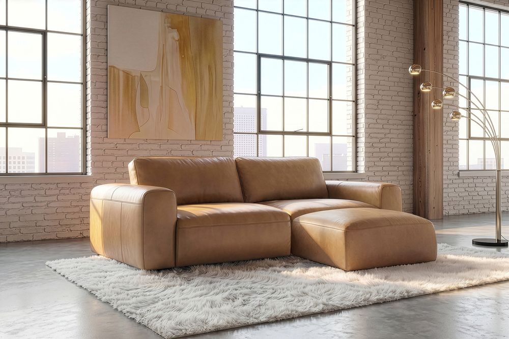 Echtleder Sofa BIG GEORGE 245cm cognac Taschenfederkern 3-Sitzer Couch