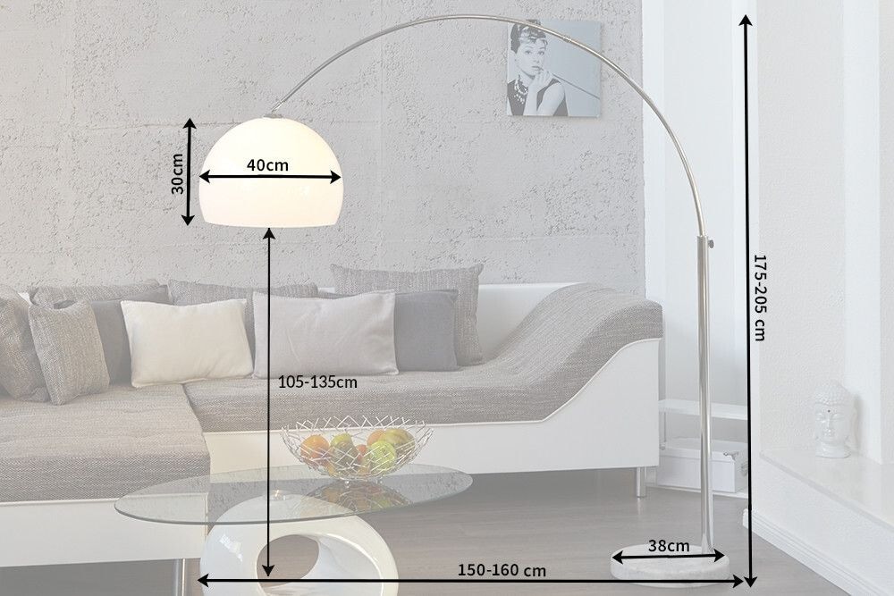Ausziehbare Bogenlampe LOUNGE DEAL 175-205cm weiß Marmorfuß Stehlampe