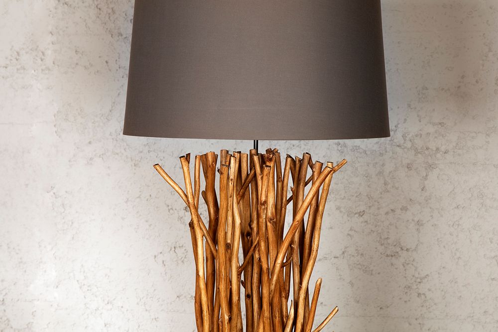 Design Treibholz Stehlampe EUPHORIA 180cm grau mit Leinenschirm