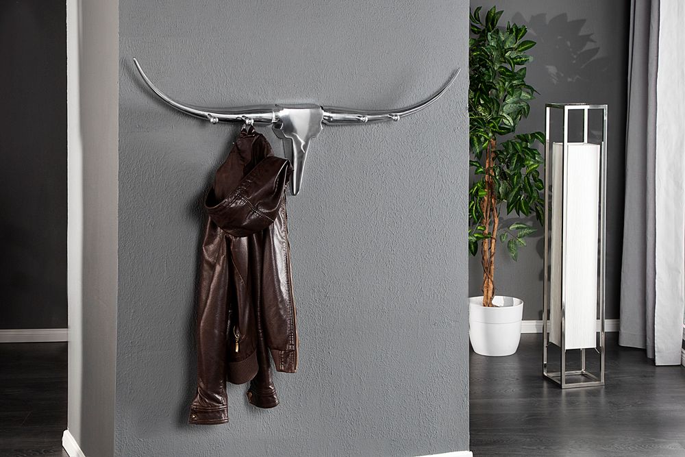 Design Garderobe BULL 100cm Aluminium Wanddekoration Stierkopf