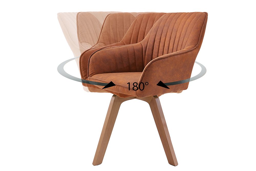 Drehbarer Design Stuhl LIVORNO vintage braun Buchenholz Beine mit Armlehnen
