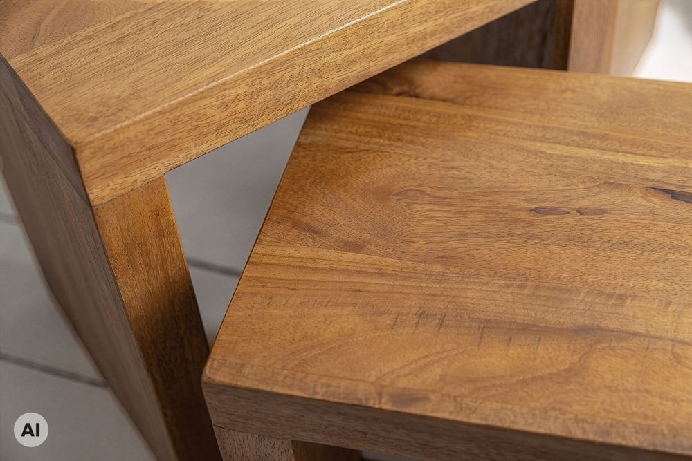 Massives 3er-Set Beistelltische MAKASSAR 45cm natur honey finish Mangoholz