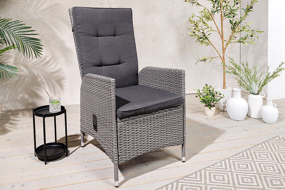 Outdoor Gartenstuhl SYLT grau Polyrattan Hochlehner mit Armlehne verstellbar wetterfest