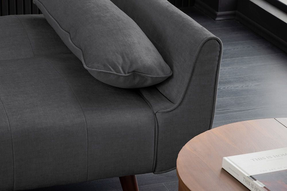 Design Schlafsofa DIVANI 220cm grau Samt 3-Sitzer mit Bettfunktion Walnuss-Füße