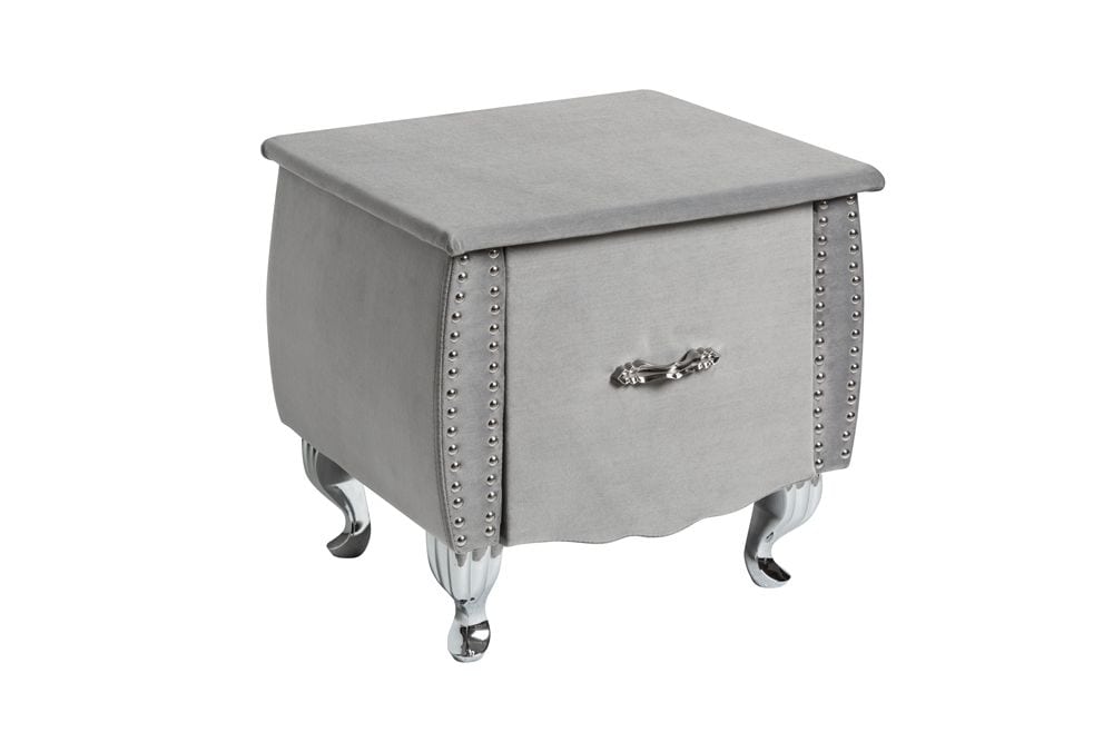 Eleganter Nachttisch EXTRAVAGANCIA 50cm silbergrau Samt Nachtkommode mit Schublade