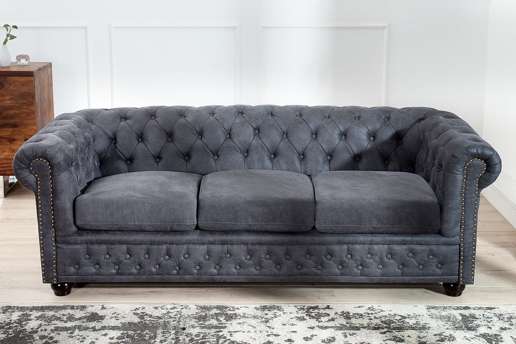 Design 3er Sofa CHESTERFIELD 200cm antik grau Federkern 3-Sitzer Loungesofa