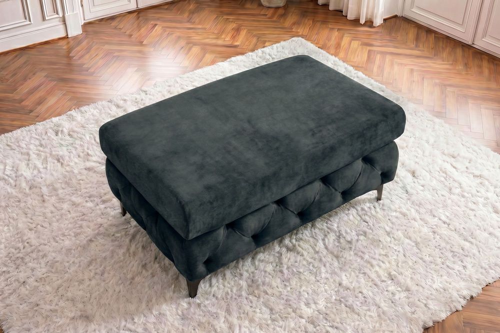 Chesterfield Sitzhocker MODERN BAROCK 95cm petrol Samt Fußhocker