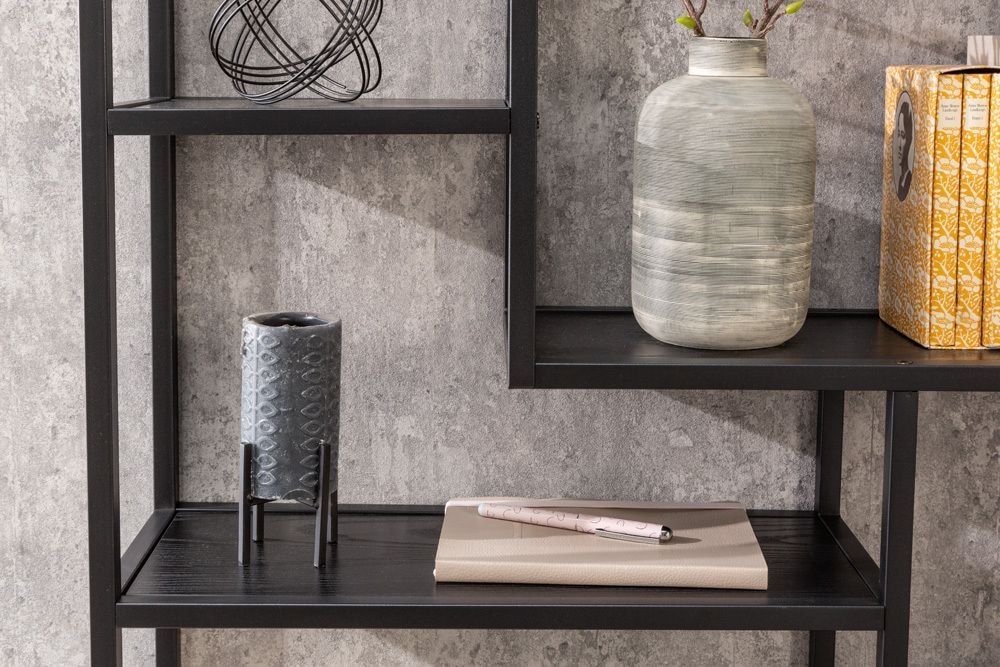 Industrial Wandregal SLIM LINE 90cm Esche schwarz fünf Regalböden