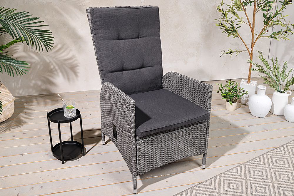 Outdoor Gartenstuhl SYLT grau Polyrattan Hochlehner mit Armlehne verstellbar wetterfest