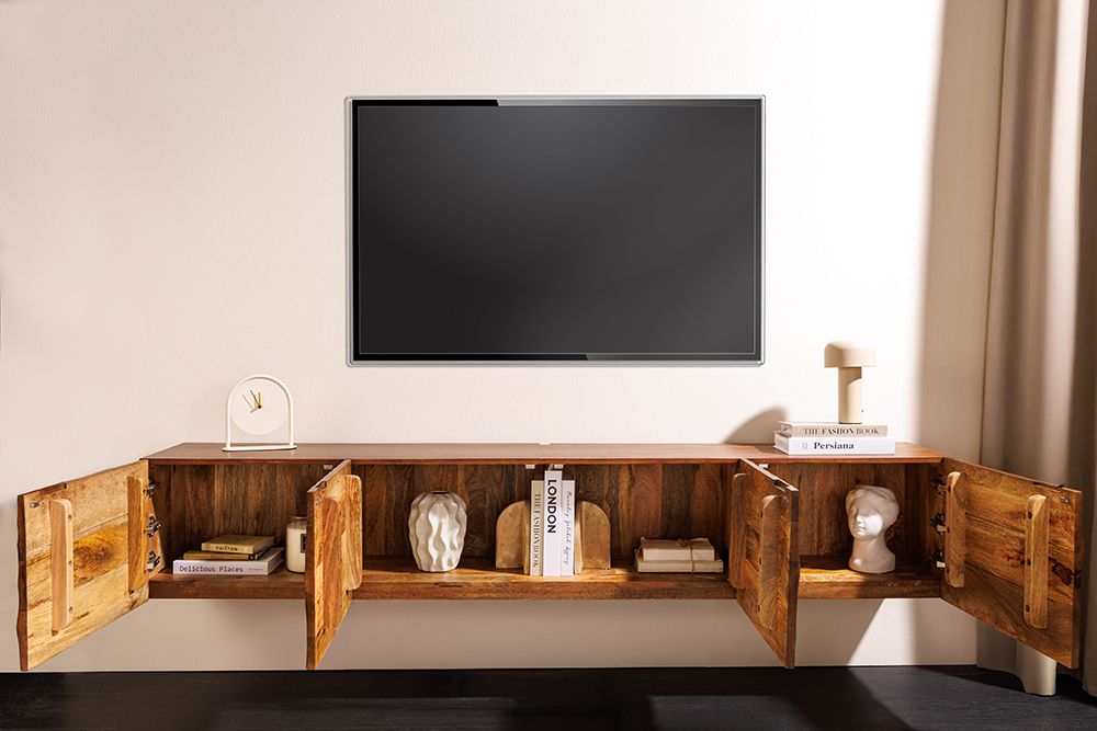 Massives TV-Board SCORPION 200cm braun Mangoholz hängend Lowboard