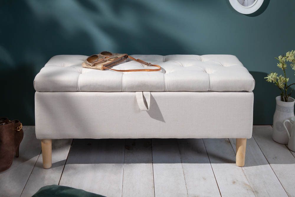 Chesterfield Truhenbank CASTLE 100cm Sitzbank beige Landhausstil mit Stauraum