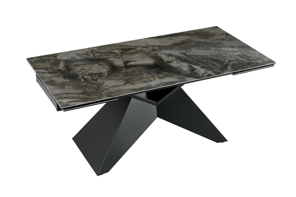 Design Esstisch DIAMOND 180-260cm taupe Keramik Metallgestell schwarz