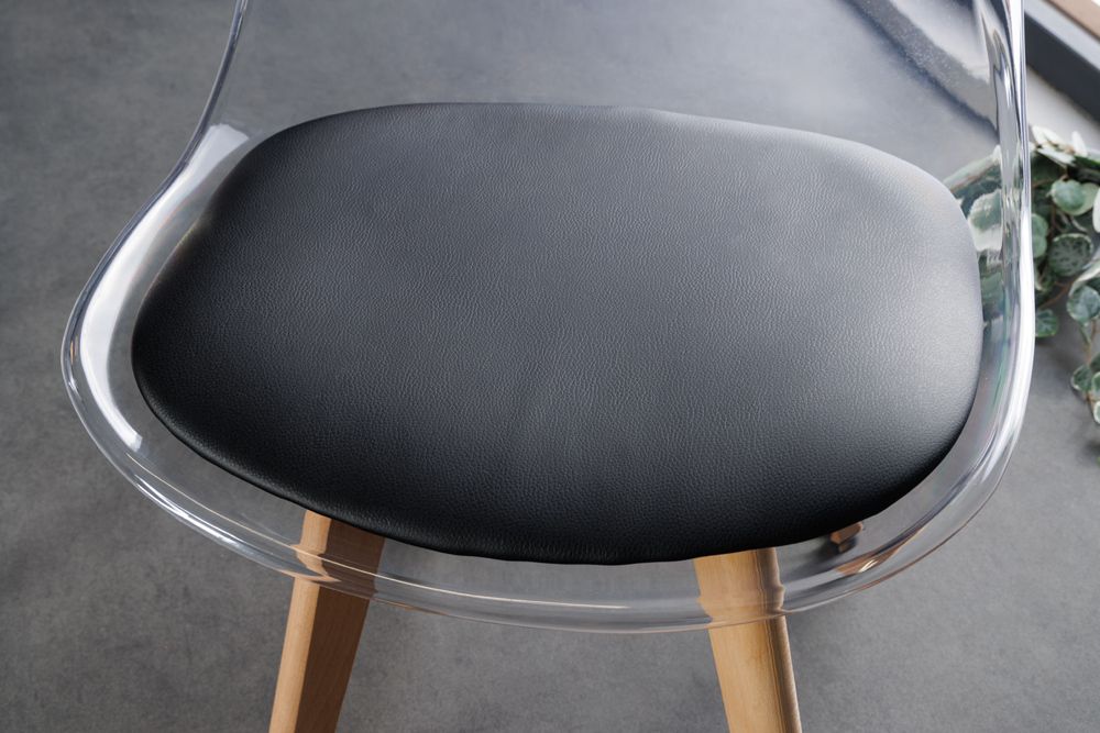 Design Stuhl SCANDINAVIA MEISTERSTÜCK transparent schwarz Kunststoff Buchenholz natur