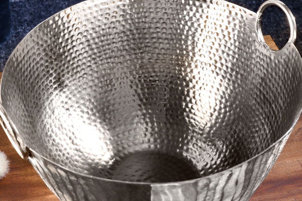 Handgearbeitete Deko Schale ORIENT 40cm silber Metall Hammerschlag Design