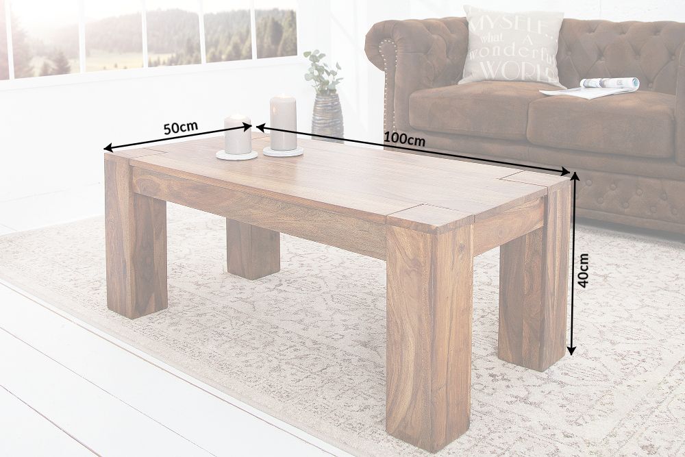 Massivholz Couchtisch MAKASSAR 100cm braun Sheesham stone finish einzigartige Maserung