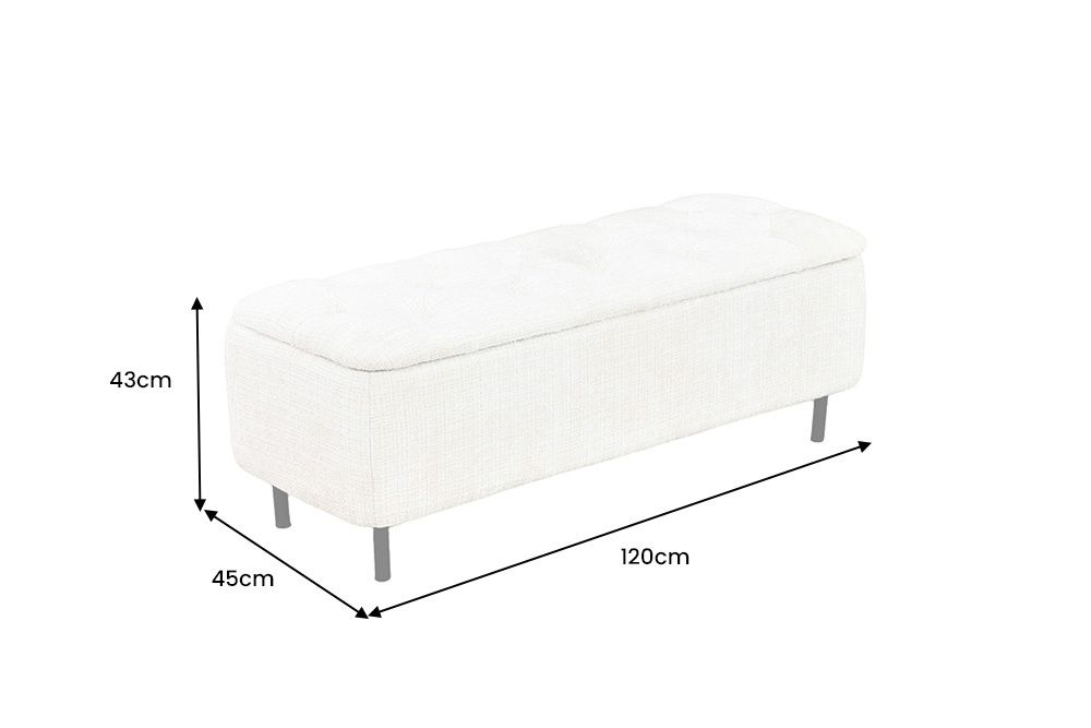 Extravagante Polsterbank EN VOGUE 120cm beige Cremona Chenille Sitzbank mit Stauraum