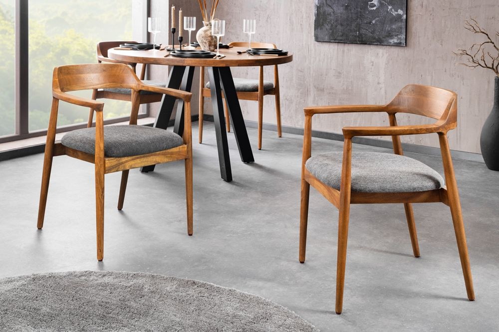 Design Stuhl KENNEDY braun grau massives Mangoholz honey finish Strukturstoff