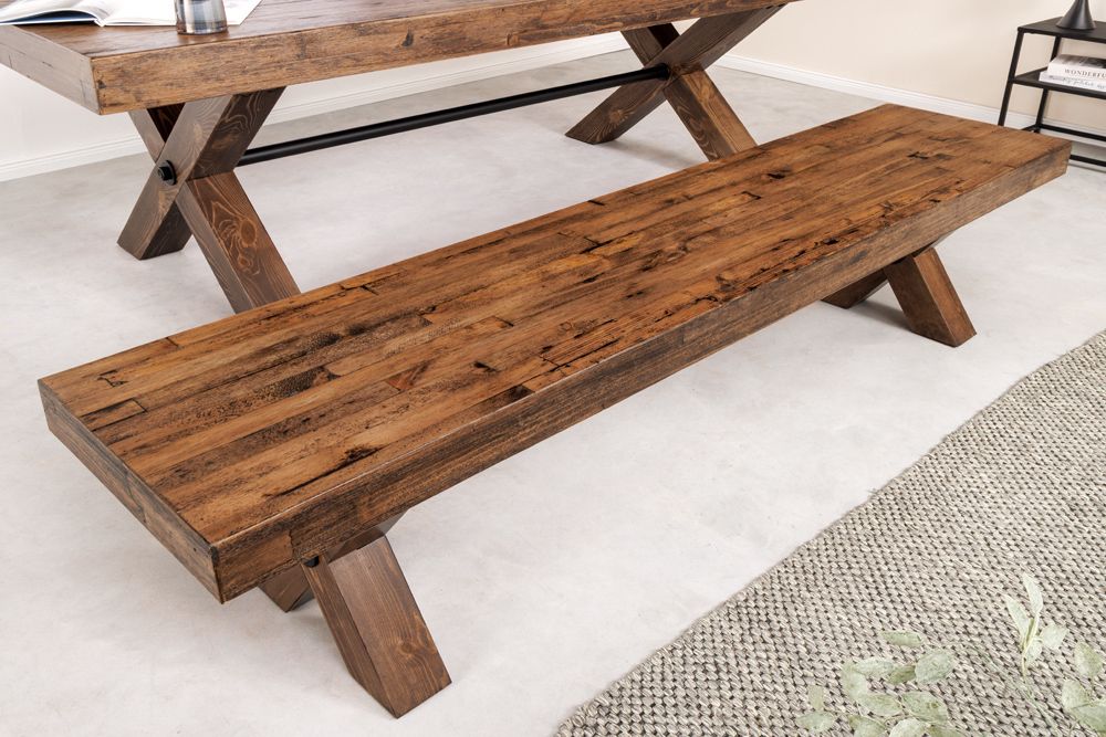Industrial Bank GOLIATH 180cm natur Pinienholz X-Gestell schwarz Metall