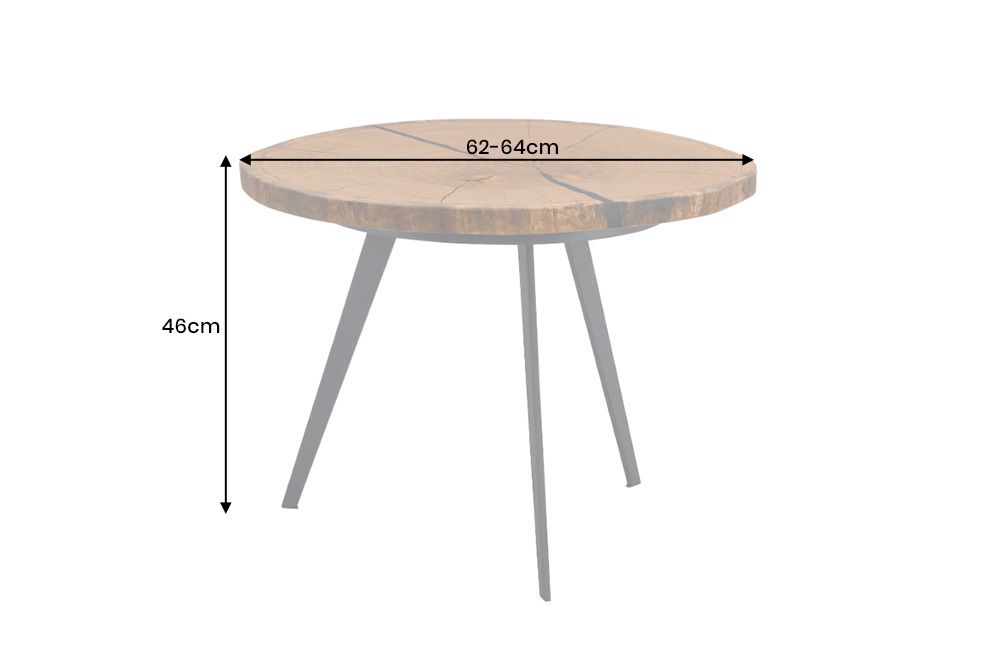 Runder Couchtisch ARBOR 65cm natur Eiche Massivholz schwarz Metall Beistelltisch