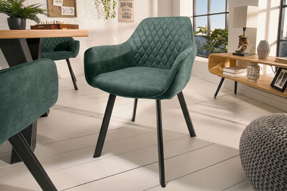 Design Stuhl PALERMO petrol Microfaser mit Armlehne und Ziersteppung