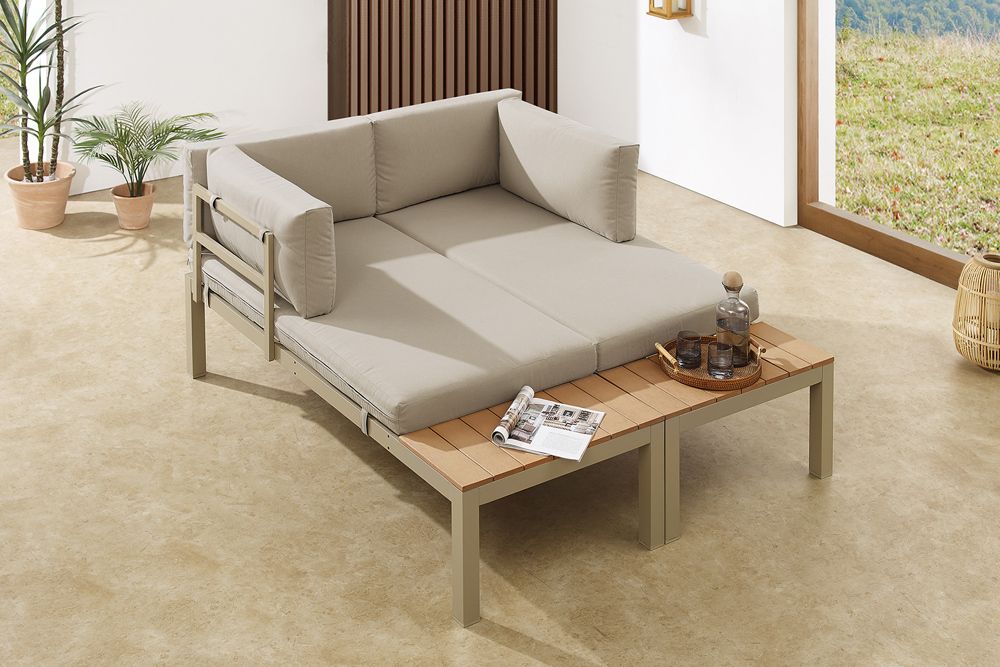 Modulare Garten Sitzgruppe ORLANDO LOUNGE 240cm champagner greige Aluminium wetterfest inkl. Kissen