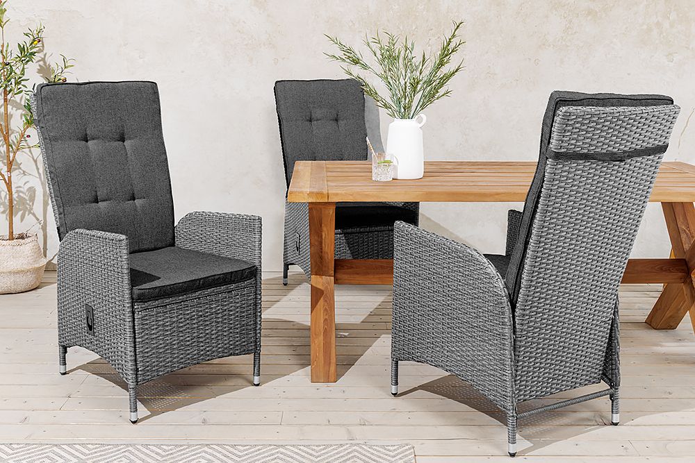 Outdoor Gartenstuhl SYLT grau Polyrattan Hochlehner mit Armlehne verstellbar wetterfest