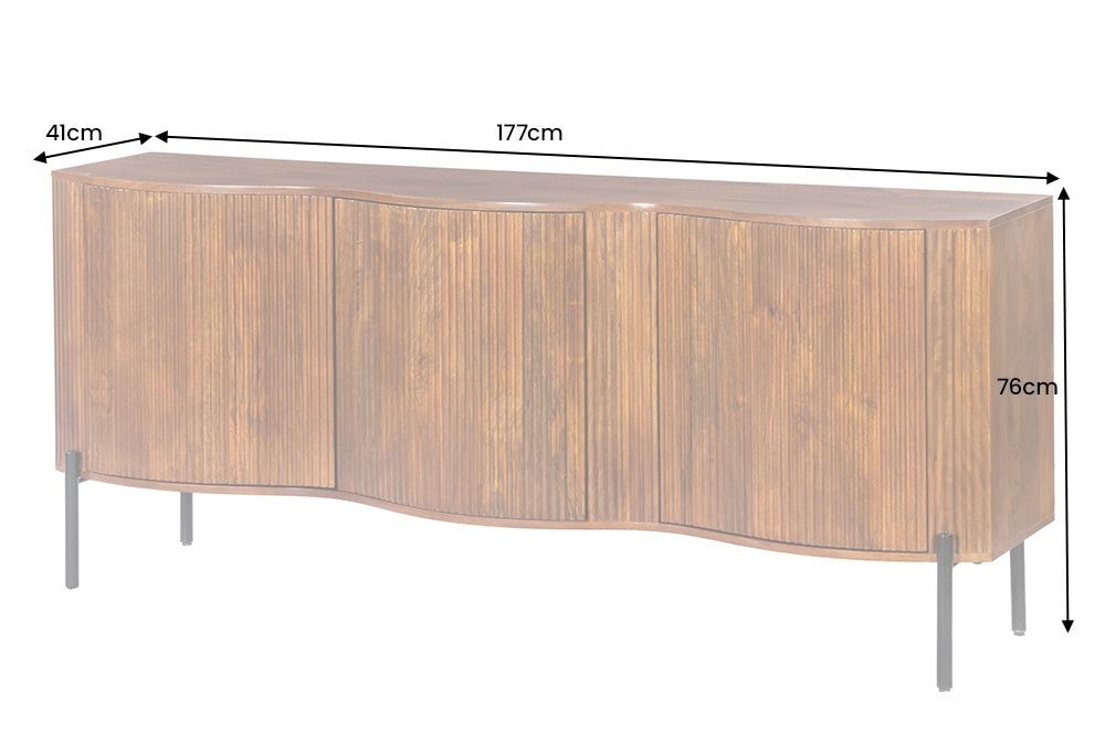 Massives Sideboard GRANDEUR 180cm braun Mangoholz schwarz Metall