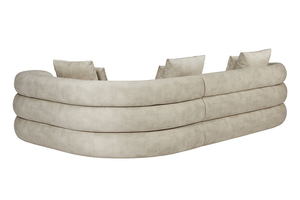 Retro Wohnlandschaft VOGUE 290cm beige Samt XXL-Sofa organische Form inkl. Kissen